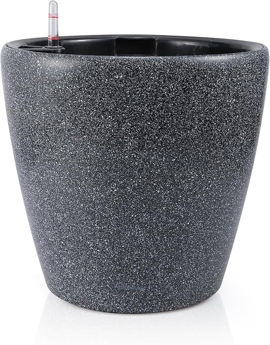 Dexceder 13x12 Self Watering Planter with Wheels (Stone Matte) | Inner Pot Design, Thickened Large Floor Standing Flower Plant Pot with Water Level Indicator Indoor Outdoor