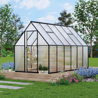 GarveeLife 6x11FT Aluminum Large Walk-in Greenhouses for Outside, Polycarbonate Greenhouse with Aluminum Frame, Greenhouse with Ventilation and Rain Gutter, Polycarbonate Greenhouses for Outdoors