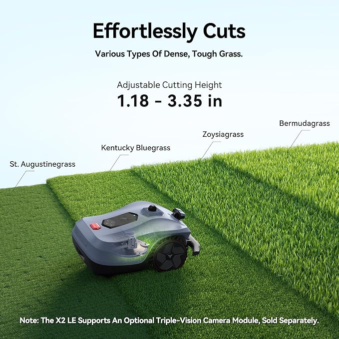 Neomow X2 LE 360° 3D LiDAR Robot Lawn Mower, Wire Free for 0.37 Acre, No RTK Antenna, 4G App Control, GPS Anti-Theft, 13Ah, IPX6, Support Upgrade AI Bionic Triple Vision Module for Auto-Mapping