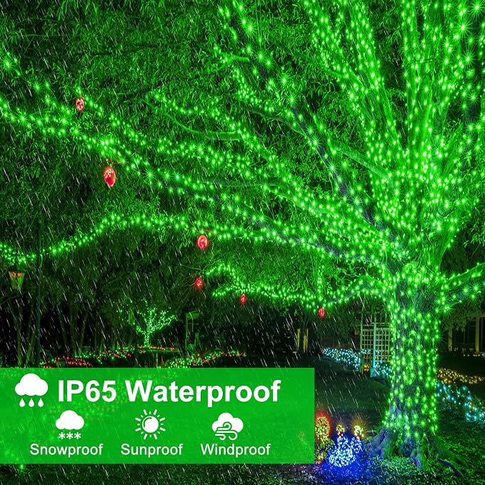 Green Christmas Lights Outdoor, 100FT 300 LED Christmas Tree Lights with 8 Modes, Waterproof Connectable String Lights for Outside Indoor Bedroom House Patio Garden Party Holiday Decorations