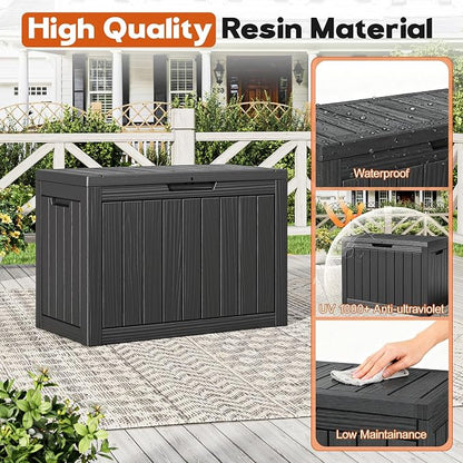 Outdoor Storage Box, Resin Deck Boxes outdoor, Waterproof Storage Box Lockable Lid (Black, 45 Gallon)