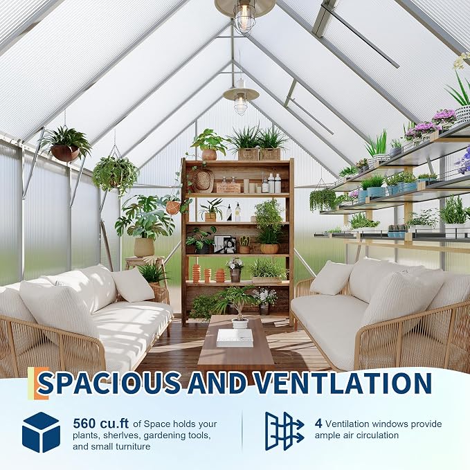 GarveeLife 8X10FT Polycarbonate Greenhouse with Aluminum Frame, Polycarbonate Greenhouse for Outdoors, Greenhouses with Ventilation and Rain Gutter, Aluminum Large Walk-in Greenhouses for Outside