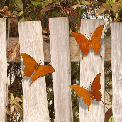 Metal Butterfly Wall Decor Outdoor – Rustic Garden Decor for Fences, Patio & Indoor | Set of 3 Handcrafted Antique Butterfly Outdoor Garden Art