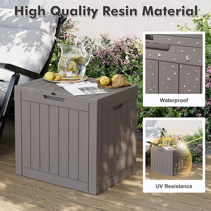 Outdoor Storage Box, 35 Gallon Resin Deck Boxes Outdoor Waterproof For Patio Furniture, Garden Tools, Pool Supplies, Lockable And UV Resistant (Striped Gray)