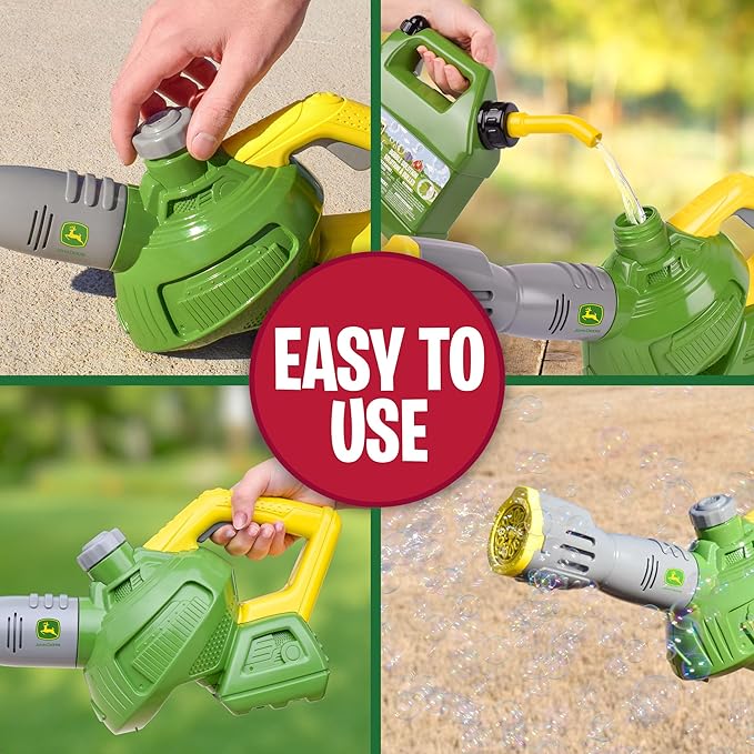 John Deere Bubble Leaf Blower Toy for Kids Includes 24oz Bubble Refill Gas Can, Outdoor Bubble Machine for Kids, Easy to Use, Outdoor Play, Great Gift Toddler 3+