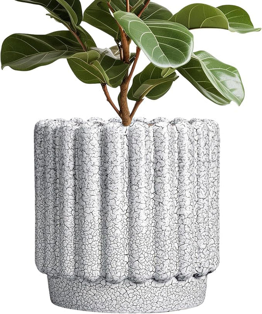 Ceramicfor Ceramic Planter, 12 Inch, Black and White | Indoor Plants, Drainage Hole, Fluted Round Design, Indoor & Outdoor Use