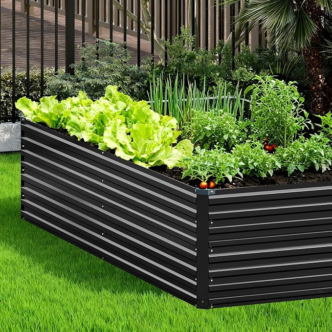 Vengarus 8x4x2ft Galvanized Raised Garden Bed,Metal Raised Beds Kit Black | 2FT Deep Root Elevated Garden Planter Box, Corrugated Steel, Open Bottom, Rustproof All Weather, Large Vegetable Flower Bed