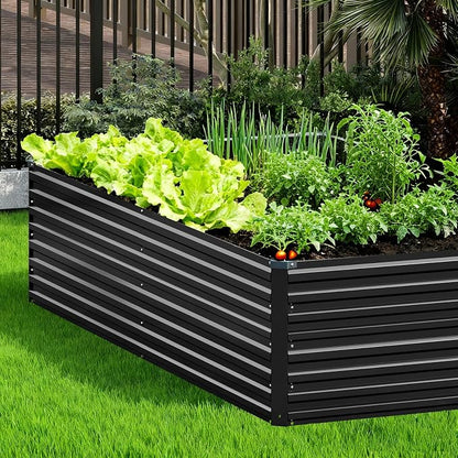 Vengarus 8x4x2ft Galvanized Raised Garden Bed,Metal Raised Beds Kit Black | 2FT Deep Root Elevated Garden Planter Box, Corrugated Steel, Open Bottom, Rustproof All Weather, Large Vegetable Flower Bed