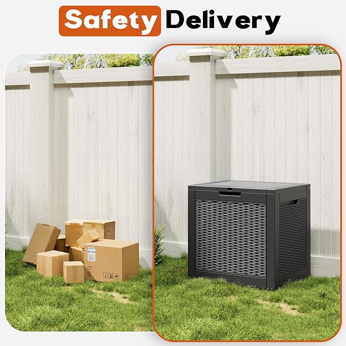 Outdoor Storage Box, Resin Deck Boxes Indoor and outdoor, Waterproof Storage Box Lockable Lid (Black,32 Gallon)