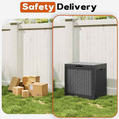 Outdoor Storage Box, Resin Deck Boxes Indoor and outdoor, Waterproof Storage Box Lockable Lid (Black,32 Gallon)
