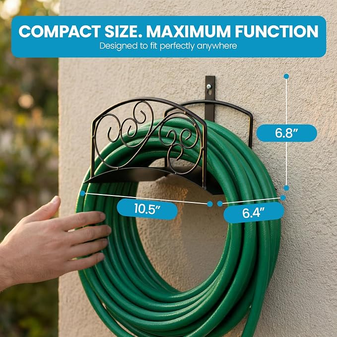 Gardenised Metal Wall-Mount Classic Swirl Hose Holder Heavy-Duty Outdoor Hanger and Water Hose Organizer with Sturdy Reel Hooks & Screws for Yard Lawn Garden Patio Landscaping and Home Use, Bronze