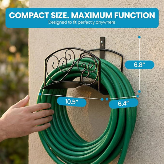 Gardenised Metal Wall-Mount Classic Swirl Hose Holder Heavy-Duty Outdoor Hanger and Water Hose Organizer with Sturdy Reel Hooks & Screws for Yard Lawn Garden Patio Landscaping and Home Use, Bronze