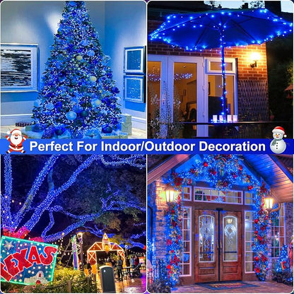 Blue Christmas Lights Outdoor, 66FT 200 LED Plug in Christmas Tree Lights Waterproof, 8 Modes Connectable String Lights for Outside House Patio Yard Garden Party Holiday Decorations