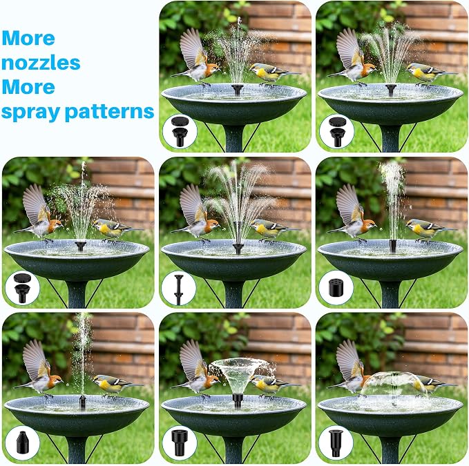 Biling 6.5W Solar Fountain for Bird Bath, Solar Water Pump with Multiple Nozzles, Solar Water Feature for Garden Yard Small Fish Pond, Attracts Birds with Flowing Water