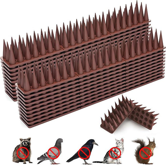 BORHOOD Bird Spikes, 40 Pack Pigeon Deterrent for Small Birds Raccoon Cats Defender for Outside to Keep Squirrel Away, Plastic Fence Spike for Railing and Roof-Brown