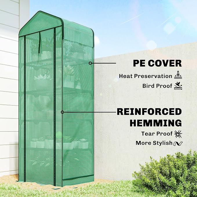 Outsunny 5 Tier Mini Greenhouse with Screen Roof, 27.6" x 19.7" x 75.6", Portable Small Greenhouse with High Strength PE Cover, Roll-Up Zipper Door for Garden Yard Backyard, Green