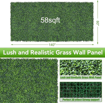 Artificial Boxwood Roll, 60x140 in (58 sqft) UV-Anti Faux Ivy Grass Wall Backdrop for Balcony Privacy, Fake Grennery Wall Decor for Garden, Patio, Backyard