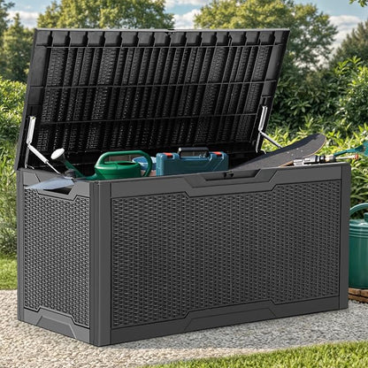 YITAHOME 100 Gallon Resin Deck Box | Weather Resistant Outdoor Storage Box, Lockable Indoor Outdoor Storage for Supplies and Essentials, Black