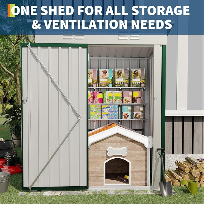 Garvee 5x3 FT Outdoor Storage Shed, Tool Shed with Sloping Roof and Lockable Door, Compact Metal Tool Garden Shed for Garden, Backyard, Patio