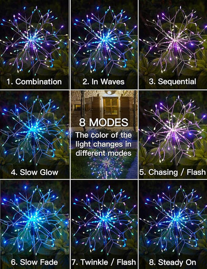 suddus Solar Garden Lights Outdoor Waterproof Decorative, 4Pack 150LED Multicolor Firework Lights 8 Modes, Solar Fairy Lights for Yard, Patio, Pathway, Balcony Planter Flowerbed Party Outside Decor