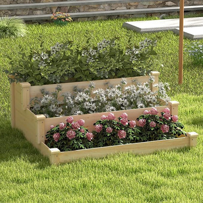 Giantex 3-Tier Raised Garden Bed, Tiered Planter Box w/Open-Ended Base, Fir Wood Elevated Raised Beds for Gardening, Vegetable Flower Herb Fruit, Perfect for Patio, Lawn, Backyard
