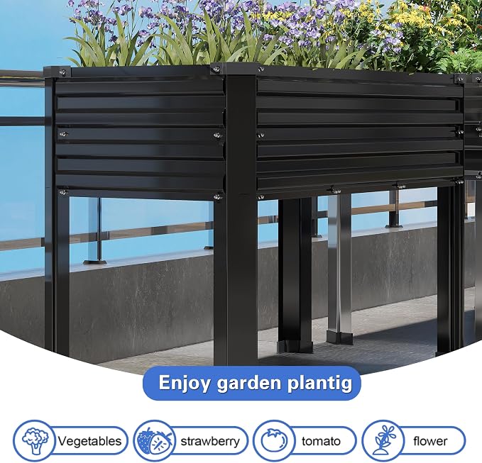 DIIYIV 2PCS Galvanized Raised Garden Bed with Legs,2PCS 48×18×30in Elevated Planter Box for Backyard,Garden, Patio, Balcony, 300lb Capacity,Planters for Outdoor Plants,Black