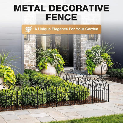 24in(H) x 10.56ft(L) Garden Fence - No Dig Metal Fence Animal Barrier Arched Wire Border Panels with Ground Stakes for Dogs Flower Beds Yard Patio Outdoor Decor