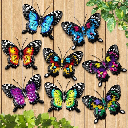 8 Pack Metal Butterfly Wall Decor, 6.7" 3D Outdoor Fence Wall Art Decor, Butterflies Wall Sculpture Hanging Decorations for Garden Yard Living Room Bedroom Patio Balcony, Gifts for Mom Friends