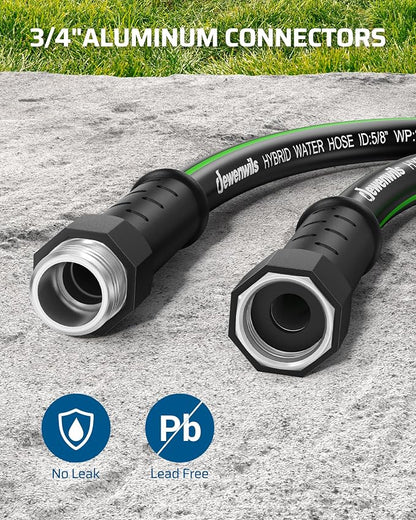 DEWENWILS Garden Hose 5/8" × 50ft, Heavy Duty, Flexible, Lightweight Hybrid Water Hose with Swivel Handle in Solid Aluminum Fittings, No Kink, CE & RoHS Listed, Black+Green