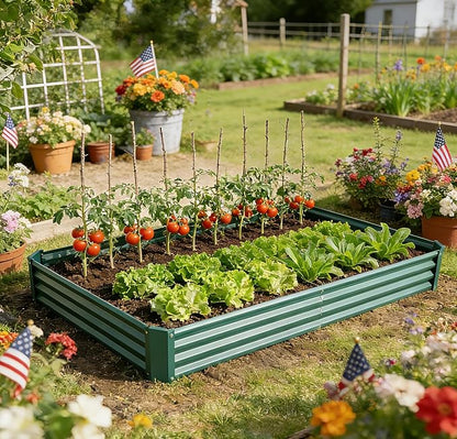 Metal Galvanized Raised Garden Bed Kit, 8 x 4 x 1 ft Galvanized Steel Raised Garden Planter Box Outdoor with Open Base for Growing Vegetables/Flowers/Herbs/Fruits/Succulents, Rectangle, Green