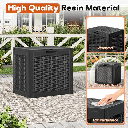 Outdoor Storage Box, Resin Deck Boxes Indoor and outdoor, Waterproof Storage Box Lockable Lid (Black,32 Gallon)