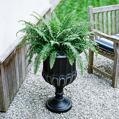 Worth Garden 25" H. Metal Urn Planters 1-Pack - Black Classic Antique Iron Plant Pots - Large Decorative Rustic Flower Pots for Outdoor Use - Traditional Urn Planter for Patio, Front Porch