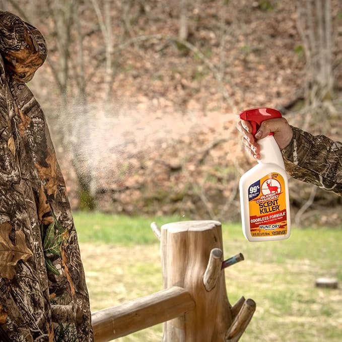 Wildlife Research Center Super Charged Scent Killer Spray & Refill – Odor Eliminator for Hunting – Works After Drying – Odor Control for Clothes & Gear – Hunting Spray (48 FL OZ Combo)