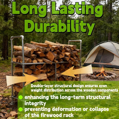 6ft Heavy Duty Tall Firewood Rack with Dual-Tier Structural Design | Constructed with Galvanized Steel Pipes and Featuring a Firewood Rack Cover,Load-bearing Capacity 3,500 lbs,Indoor/Outdoor