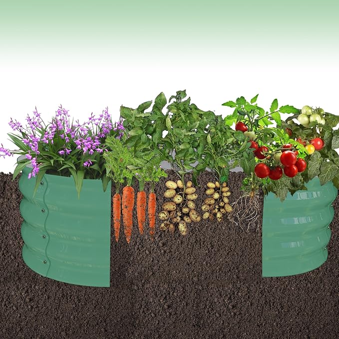 Garvee 2 Pack Galvanized Raised Garden Bed, Petal-Shaped, 4x4x1ft, Green | Metal Planter Box Combines into 4 Circles, Open Base for Veggies, Herbs & Flowers, Rust-Resistant Outdoor Garden Bed