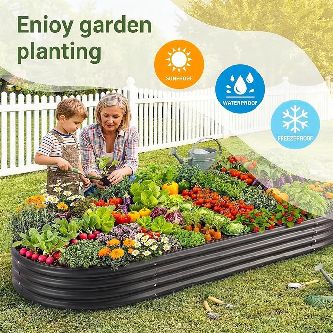 Land Guard 2Pcs 8ft Galvanized Steel Raised Garden Bed, 8 x 4 x 1 ft Large Metal Raised Planter Beds, Raised Garden Bed for Vegetables, Grey