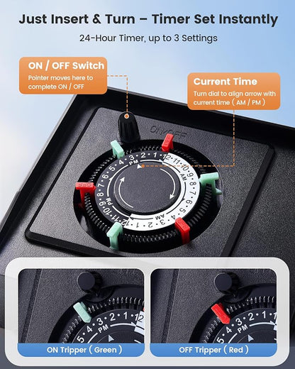 SURAIELEC Mechanical Pool Timer for Above Ground Pools, NEMA L5-20R Twist-Lock Plug-in Pool Timer, 20A 125V 1HP, Up to 3 Daily Settings, Weatherproof Cover, for Pumps, Heaters, Fountains and Lighting