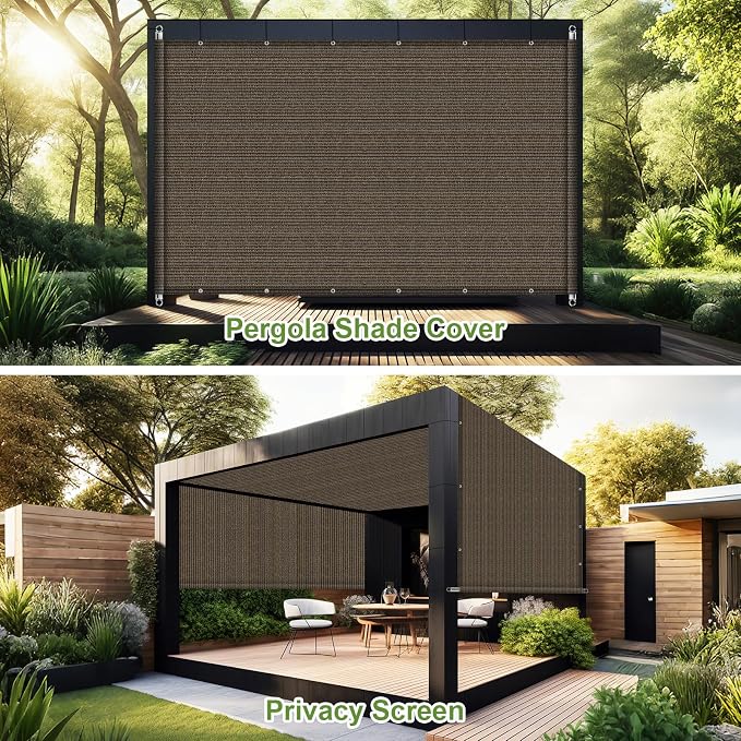 Shade&Beyond 4' W × 14' L Pergola Shade Cover Mocha Pergola Cover Canopy Replacement Shade Cloth for Garden, Patio, Deck, Porch with Grommets and Rods(Make Custom Size)