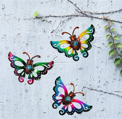 Garden Decor Metal Butterfly Wall decor, Wall Art Hanging for Patio Fence | BVLFOOK; 3D Design; Set of 3, 9 inch; Indoor & Outdoor; Great Gift for Family; garden décor; living room decor