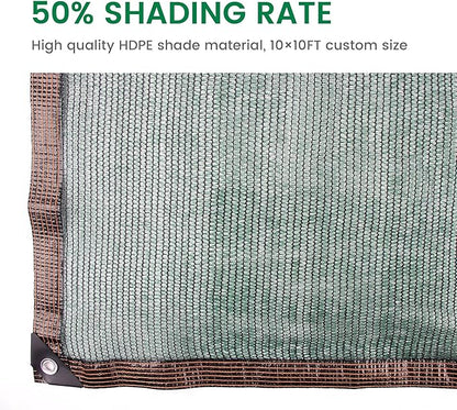 Shade Cloth, 10FT X 10FT 50% Green Outdoor Woven Sun Shade with Grommets, Durable Breathable Netting Shading Antifreezing for Patio, Garden, DIY Home, Plants Cover, Greenhouse, Dog Kennel