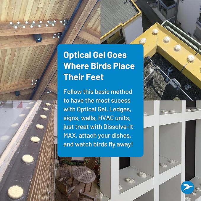 Bird Barrier Optical Gel 24 Pack | Natural Multisensory Bird Deterrent | Easy Installation | Discreet Appearance | Long-Lasting Solution | Repels Birds on Roofs, Beams Signs, Soffits, Ledges, and More