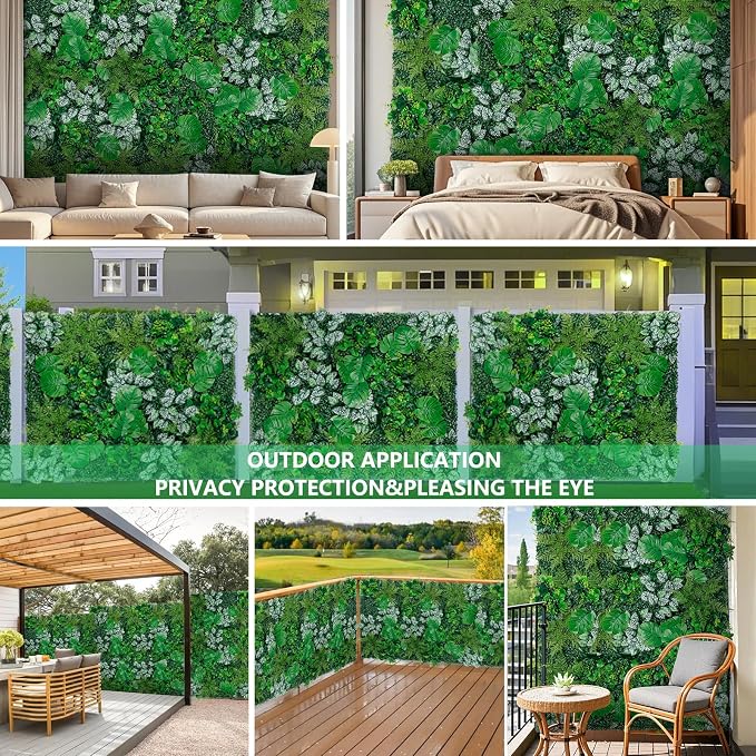 Grooy Artificial Boxwood Panels, 40"x120"(33.33 SQFT) Grass Wall Panels with Monstera Leaves,Privacy Hedge Fence Screen with UV Protection,Fake Greenery Backdrop for Indoor Wedding