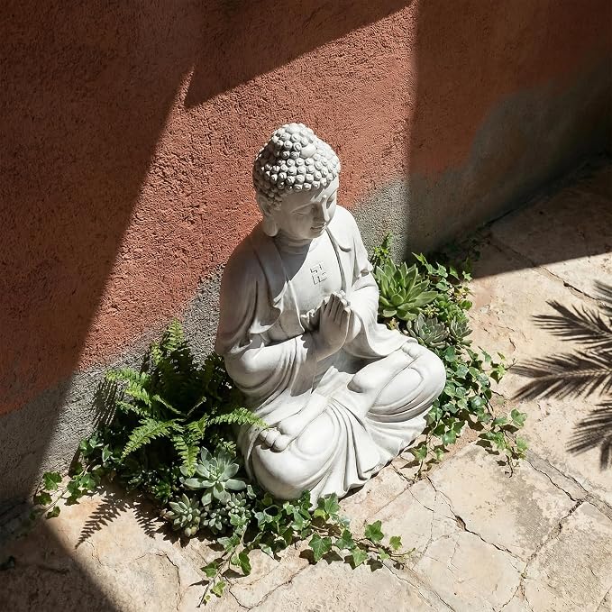 Sculptures Buddha Statue, Garden Statues 23.6 Inch Tall, Large Magnesium Oxide Praying Buddha Sculpture Indoor & Outdoor, Spiritual Statue for Home Decor Yard Porch Patio, White