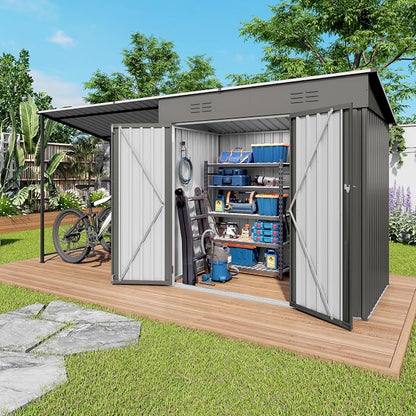 YOPTO 12x4 FT Metal Lean to Shed with Open-Sided Pergola,4x6 FT Outdoor Storage Shed & 6x4 FT Attached Hardtop Gazebo Combo,2-in-1 Durable Garden Tool Shed for Patio, Backyard, Deck,Gray