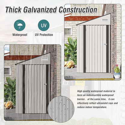 KEIKI 4' x 8' Outdoor Storage Shed with Single Hinge Door, All Weather Metal Lean to Shed with Vents, Garden Tool Shed for Bike,Toy, Garbage Can, White