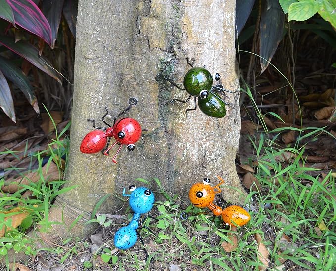Metal Ant Garden Decor Set of 4 Colorful Outdoor Garden Yard Art Wall Sculptures