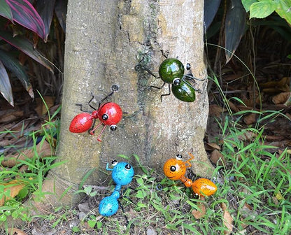 Metal Ant Garden Decor Set of 4 Colorful Outdoor Garden Yard Art Wall Sculptures