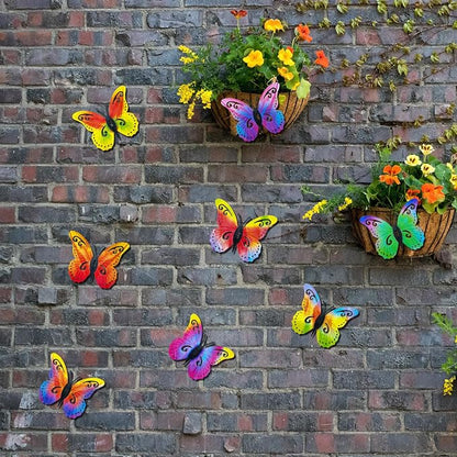 Distella Metal Butterfly Wall Decor, 8 pcs Exquisite Outdoor Wall Art Sculpture Hanging Decoration for Outside Garden Balcony Fence Courtyard Farm Exterior Decorations