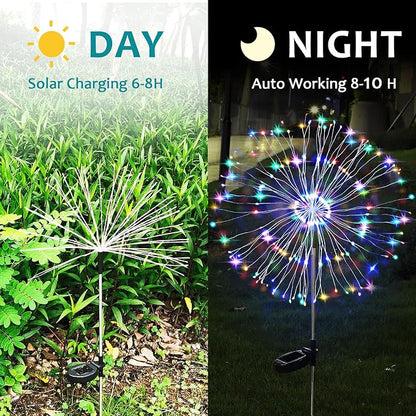 JJGoo Solar Firework Lights, 2 Pack 120 LEDs 2 Lighting Modes Solar Garden Lights Outdoor Waterproof for Yard Patio Walkway Pathway Party Wedding Christmas Decorative - Colorful