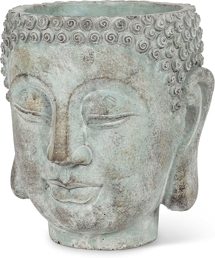 Abbott Collection 27-DHARMA/350 XLG Extra Large Buddha Head Planter, Grey (8" H)